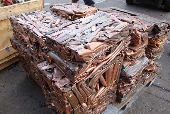 Bales of copper ready for recycling