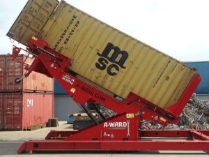 A-ward container tilter machine